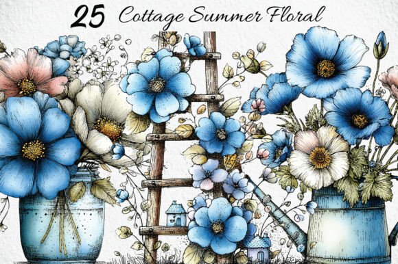 Download Whimsical Cottage Summer Floral Clipart - Premium Resources