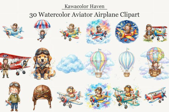 Download Watercolor Aviator Airplane Clipart - Airplane clipart Collection