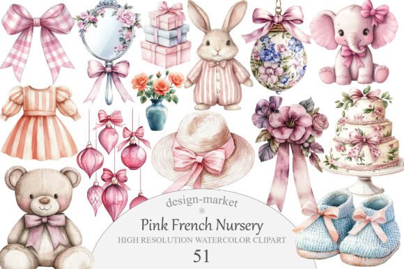 Download Pink French Nursery Clipart - Premium Bundle
