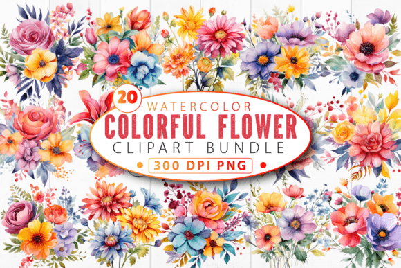 Download Watercolor Colorful Flower Clipart Bundl - Colorful flower Collection