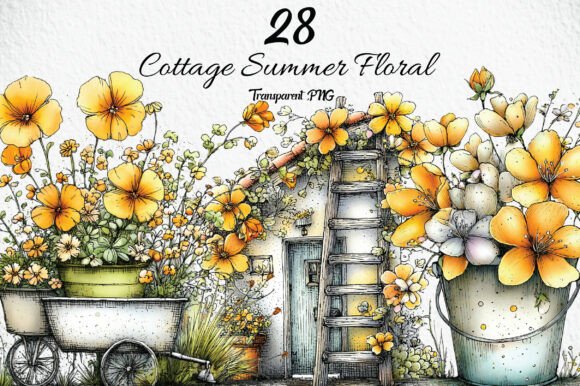 Download Whimsical Cottage Summer Floral Clipart - Premium Resources