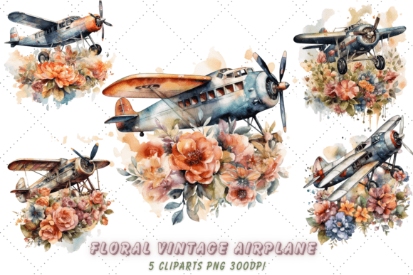 Download Floral Vintage Airplane Clipart Bundle - Airplane clipart Collection
