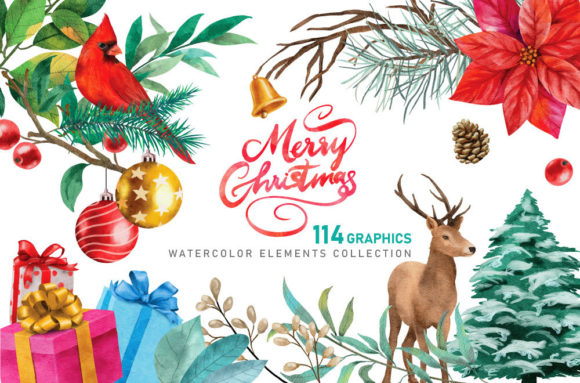 Download Christmas Watercolor Elements Graphics - Christmas watercolor elements Collection